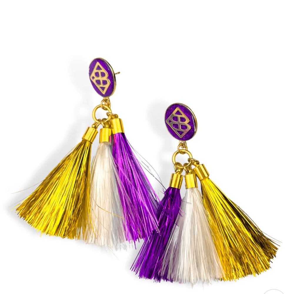 Brianna Cannon Purple/Gold Gameday Earrings. NEW WITH TAGS